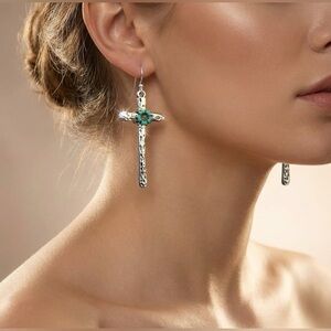 Rustic Boho Spirit Hammered Cross Earrings